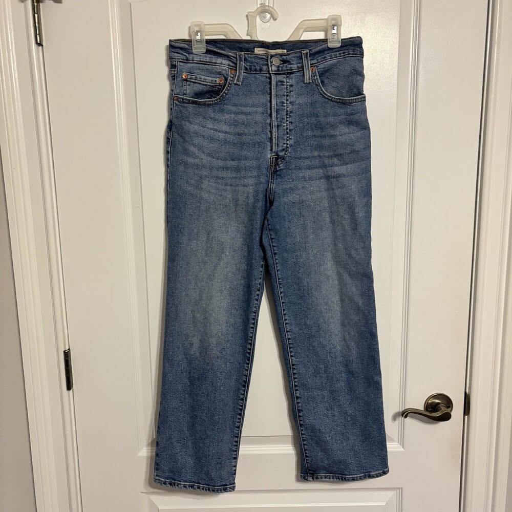 Levi's Ribcage Straight Ankle High Rise Medium Wash Denim Jeans Blue Women's